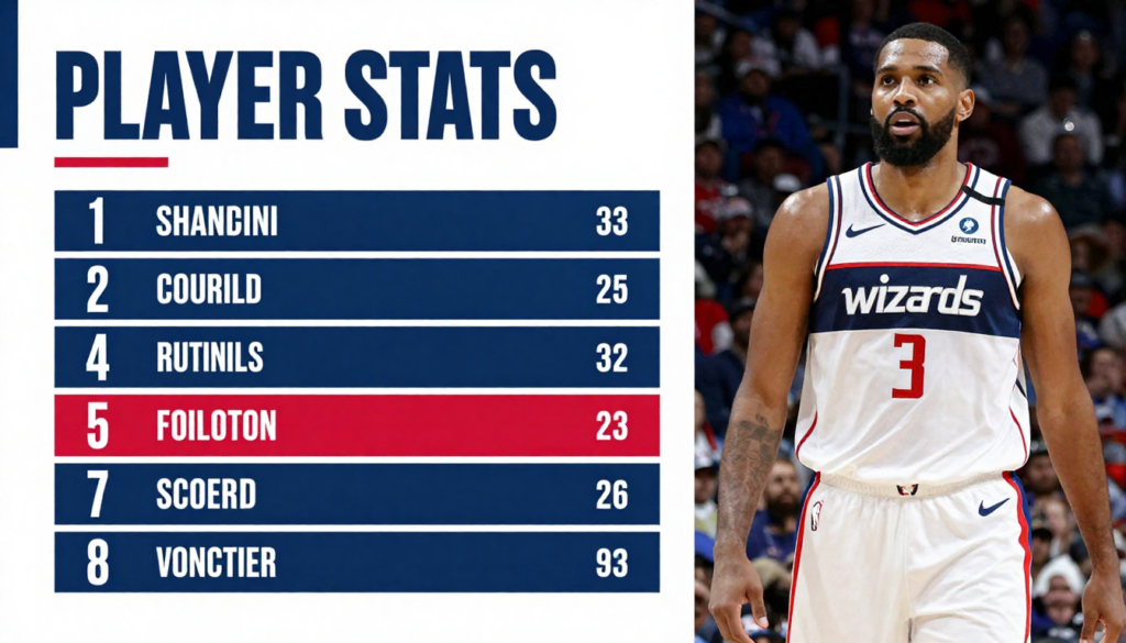 Washington Wizards vs 76ers match player stats
